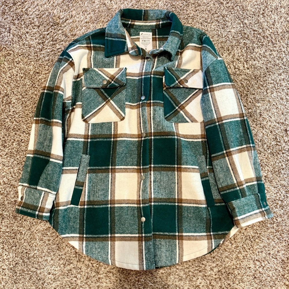Fornia Women's Green Plaid Button-Down Shirt Jacket Outdoor Size Small